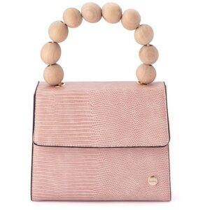 Olga Berg EUC Caylee Pink faux leather and Wooden Beaded handle bag